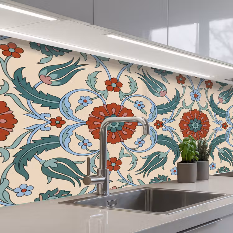 Keuken achterwand - Bloemen - Patroon - Klassiek - Decoratie - Kleurrijk — 2
