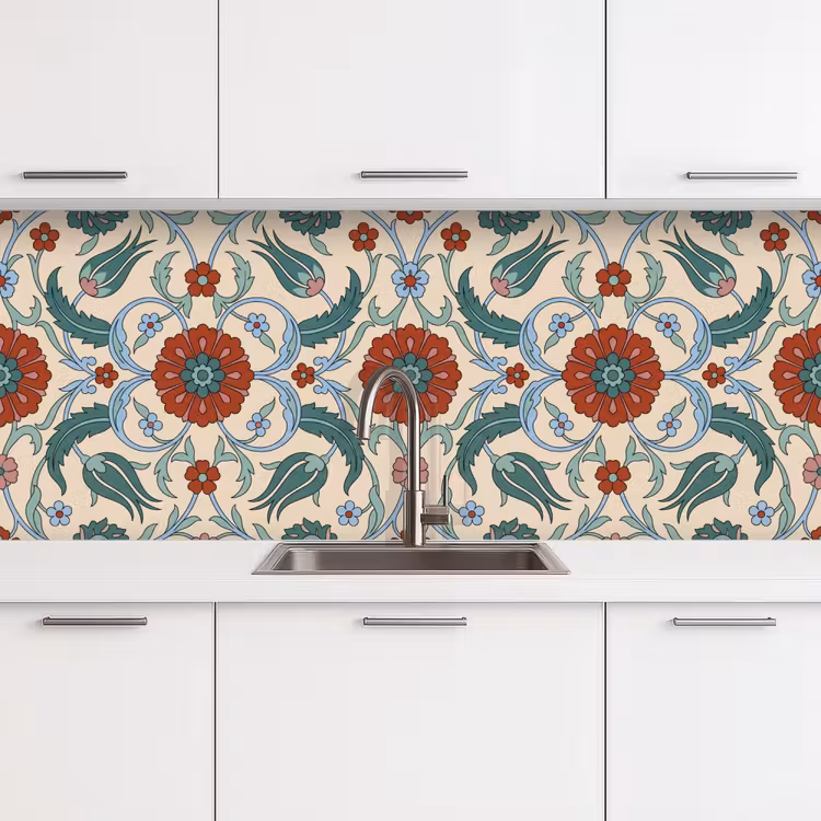 Keuken achterwand - Bloemen - Patroon - Klassiek - Decoratie - Kleurrijk — 4