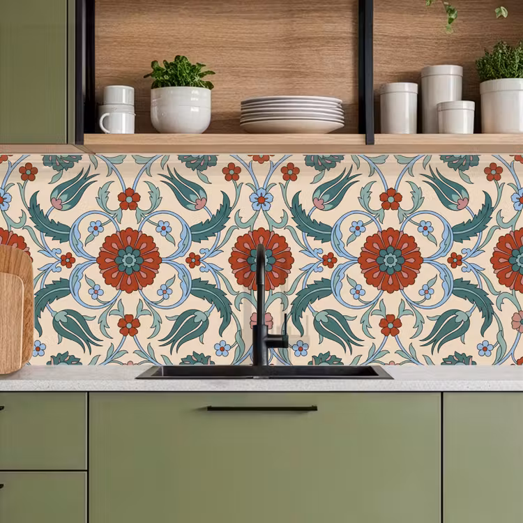 Keuken achterwand - Bloemen - Patroon - Klassiek - Decoratie - Kleurrijk — 8