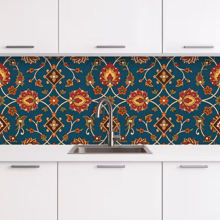Keuken achterwand - Ornament - Flora - Traditioneel - Klassiek - Blauwgroen — 4