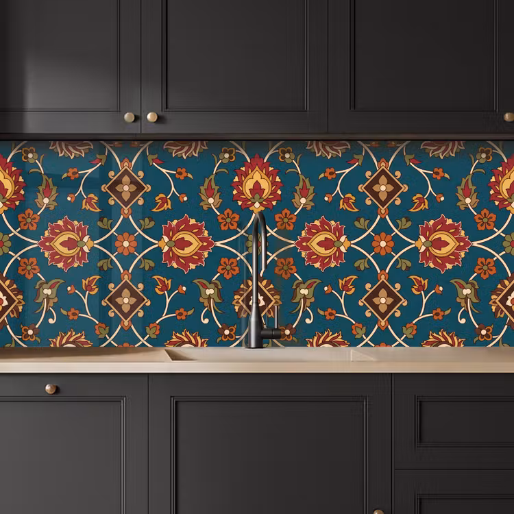 Keuken achterwand - Ornament - Flora - Traditioneel - Klassiek - Blauwgroen — 6