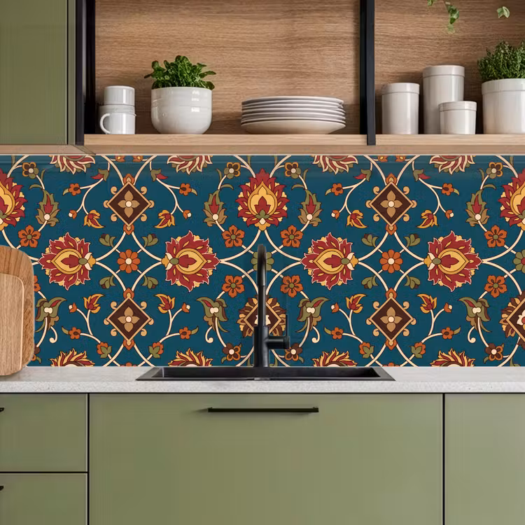 Keuken achterwand - Ornament - Flora - Traditioneel - Klassiek - Blauwgroen — 8