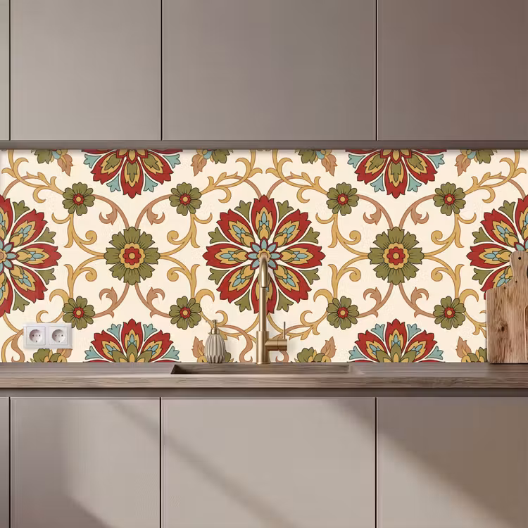 Keuken achterwand - Patroon - Bloemen - Ornament - Klassiek - Kleurrijk — 1