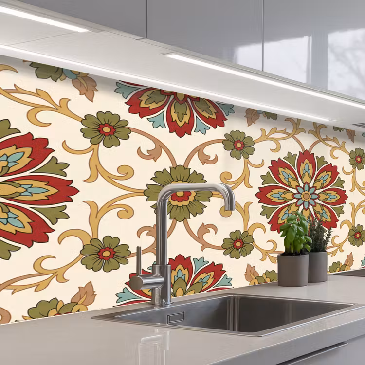 Keuken achterwand - Patroon - Bloemen - Ornament - Klassiek - Kleurrijk — 2