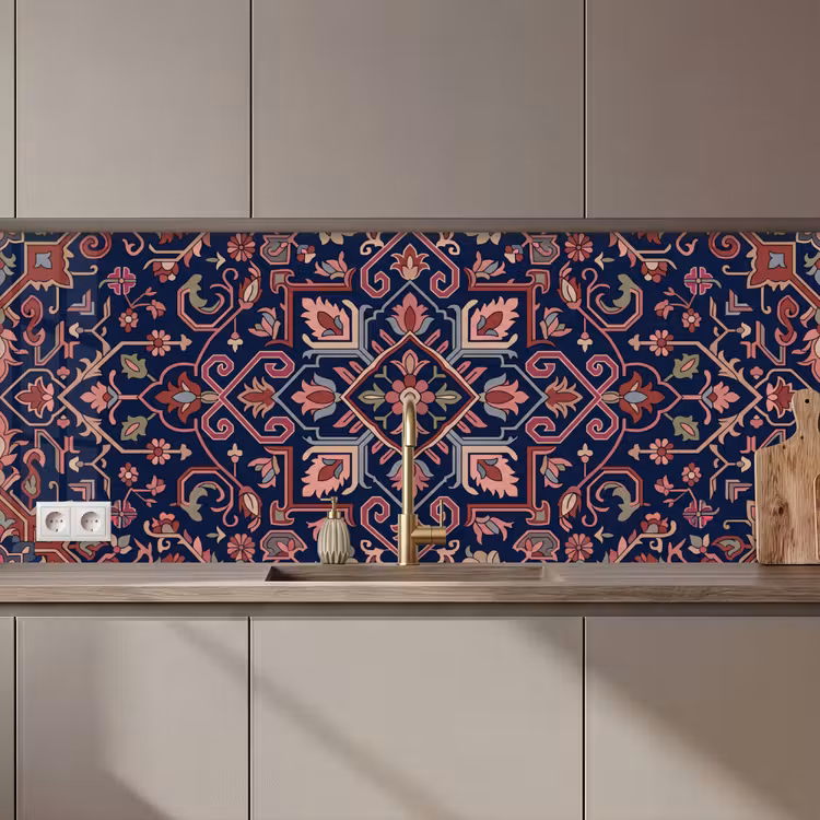 Keuken achterwand - Patroon - Oosters - Floraal - Blauw - Klassiek — 1