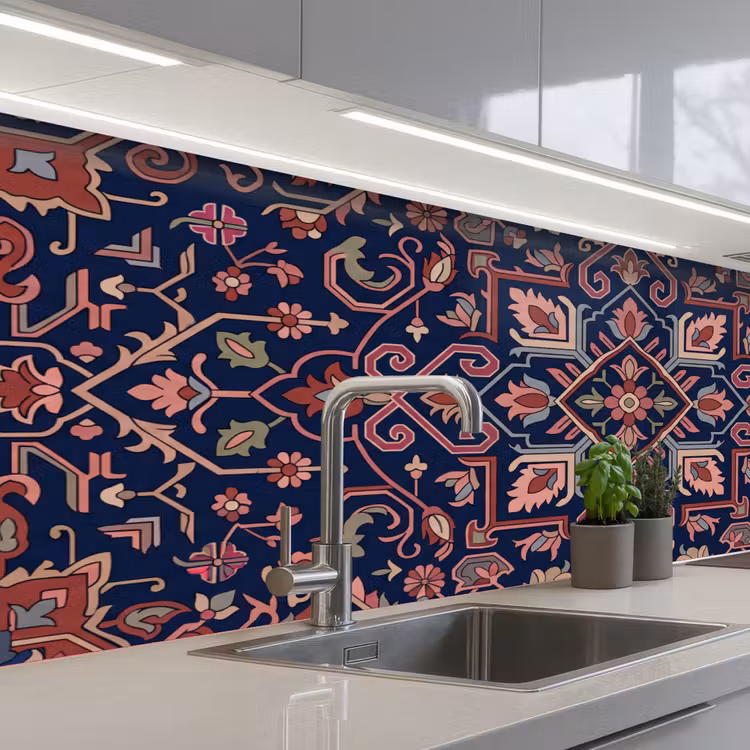 Keuken achterwand - Patroon - Oosters - Floraal - Blauw - Klassiek — 2