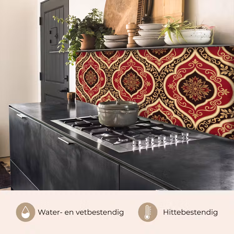 Keuken achterwand - Patroon - Ornament - Barok - Rood - Goud — 5