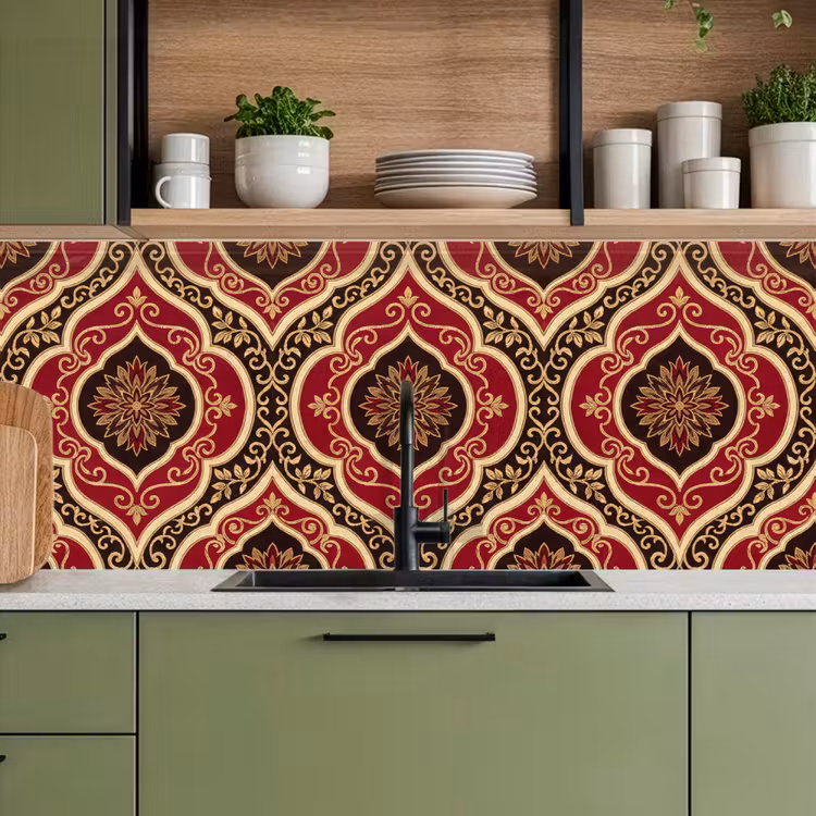 Keuken achterwand - Patroon - Ornament - Barok - Rood - Goud — 8