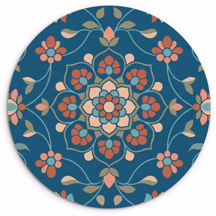 Muurcirkel - Bloemen - Patroon - Natuur - Ornament - Blauw — 1