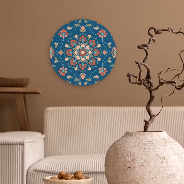 Muurcirkel - Bloemen - Patroon - Natuur - Ornament - Blauw — 2