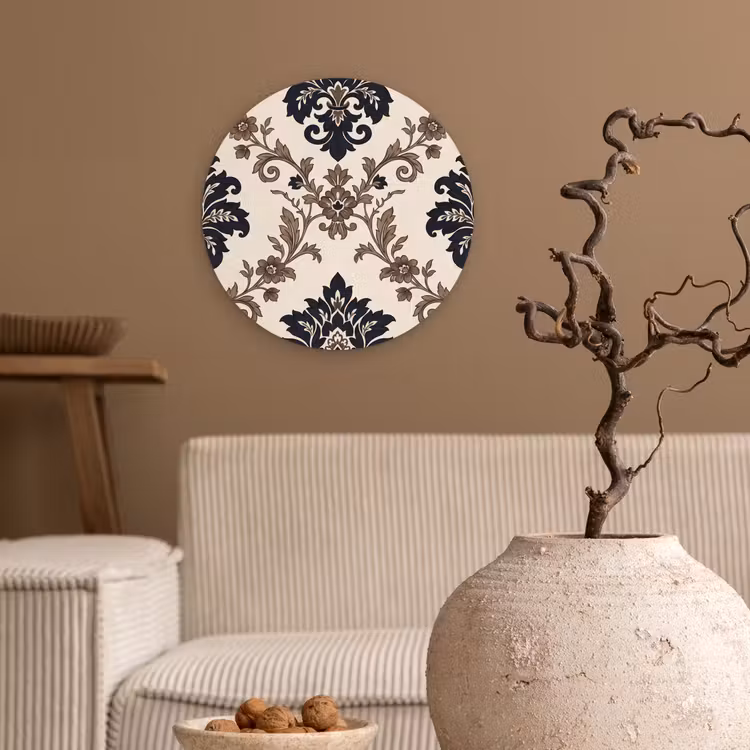 Muurcirkel - Patroon - Floraal - Klassiek - Beige-blauw — 2