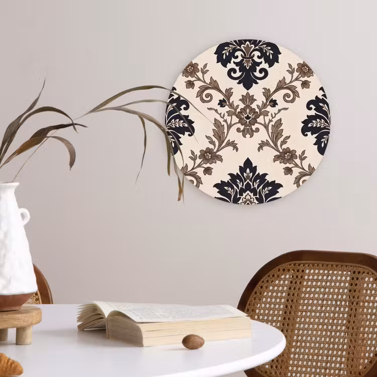Muurcirkel - Patroon - Floraal - Klassiek - Beige-blauw — 4