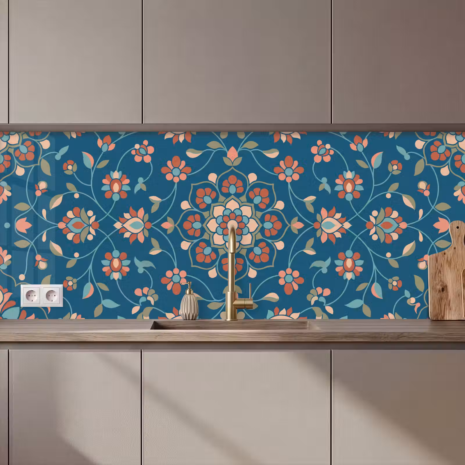 Keuken achterwand - Bloemen - Patroon - Natuur - Ornament - Blauw — 1