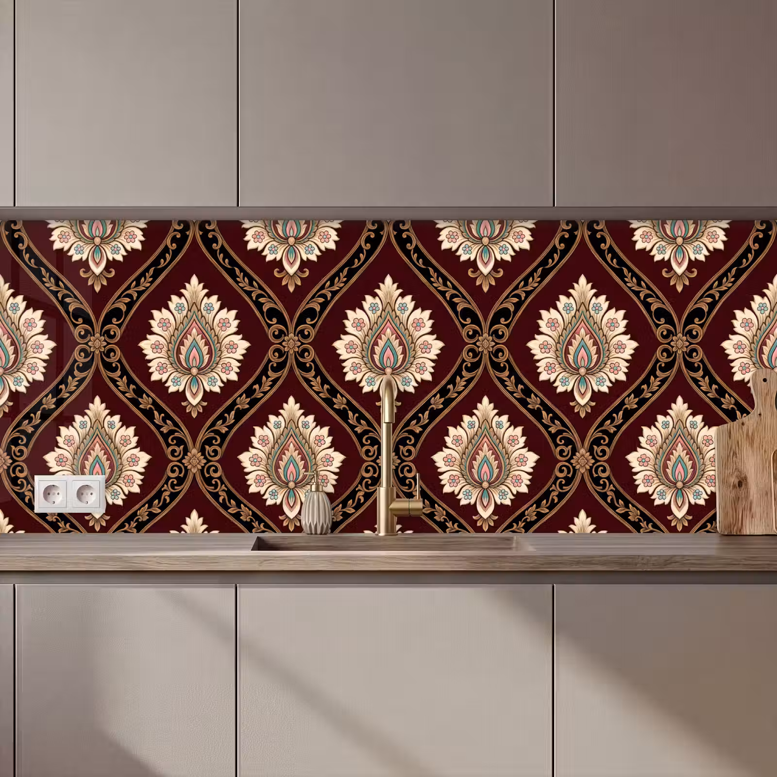 Keuken achterwand - Patroon - Bloemmotief - Decoratie - Klassiek - Rood — 1