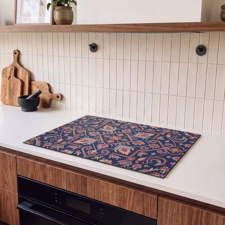 Inductiebeschermer & spatscherm (2in1) - Patroon - Oosters - Floraal - Blauw - Klassiek — 3