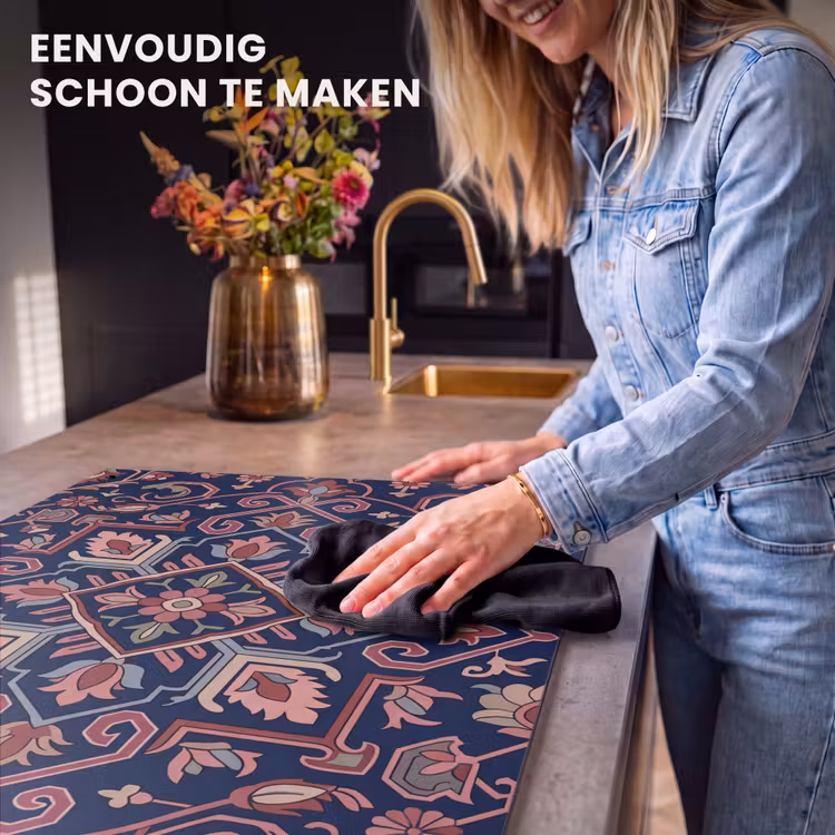 Inductiebeschermer & spatscherm (2in1) - Patroon - Oosters - Floraal - Blauw - Klassiek — 5