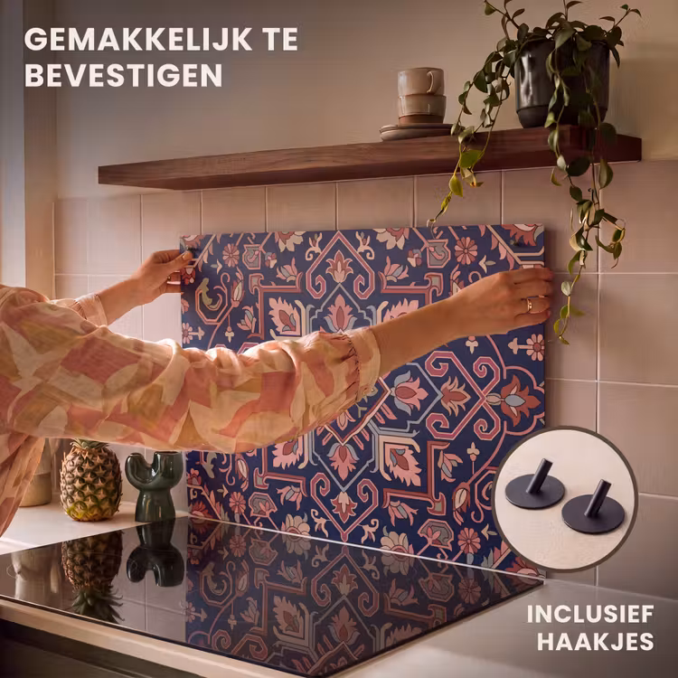 Inductiebeschermer & spatscherm (2in1) - Patroon - Oosters - Floraal - Blauw - Klassiek — 7