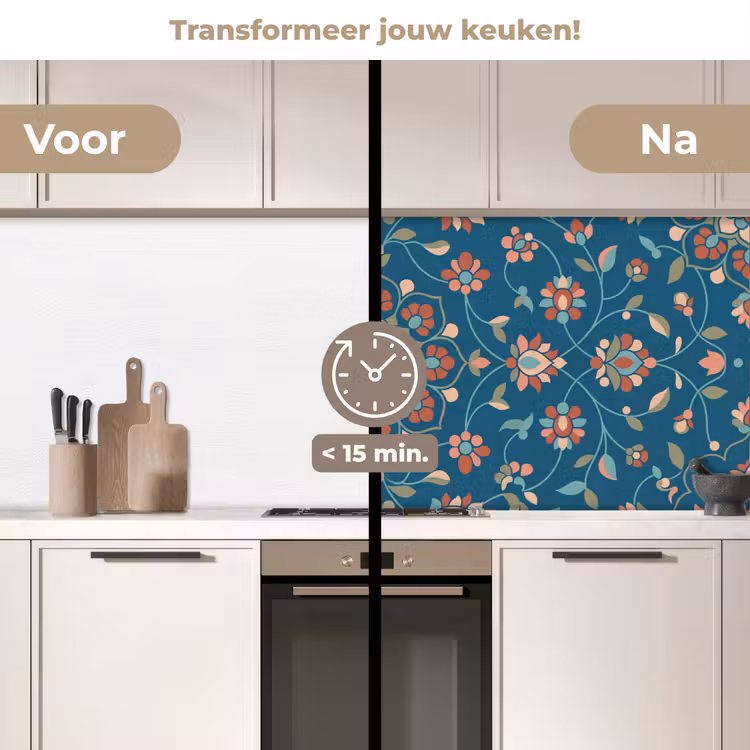 Keuken achterwand - Bloemen - Patroon - Natuur - Ornament - Blauw — 3