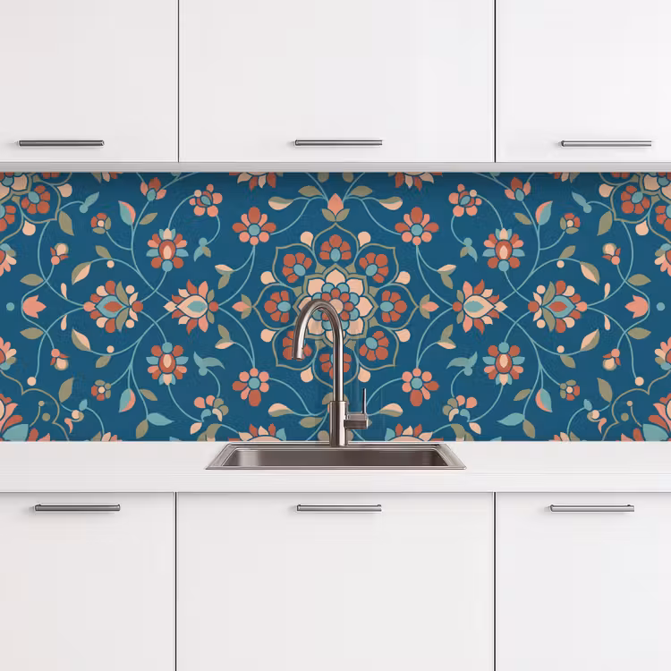 Keuken achterwand - Bloemen - Patroon - Natuur - Ornament - Blauw — 4