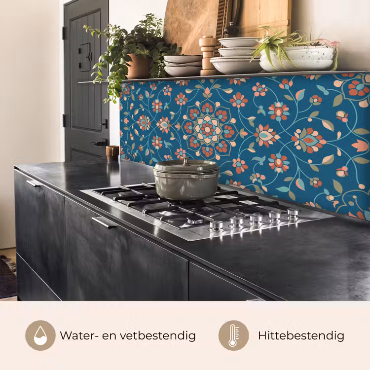Keuken achterwand - Bloemen - Patroon - Natuur - Ornament - Blauw — 5