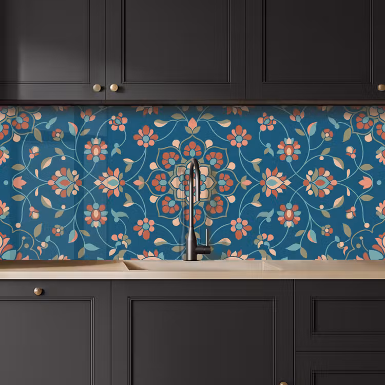Keuken achterwand - Bloemen - Patroon - Natuur - Ornament - Blauw — 6