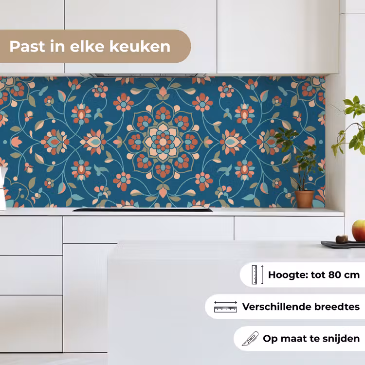 Keuken achterwand - Bloemen - Patroon - Natuur - Ornament - Blauw — 7