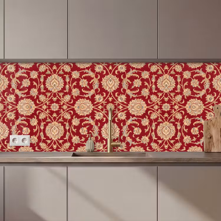 Keuken achterwand - Patroon - Bloem - Klassiek - Oosters - Rood — 1