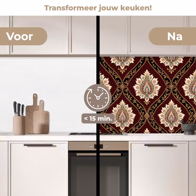 Keuken achterwand - Patroon - Bloemmotief - Decoratie - Klassiek - Rood — 3