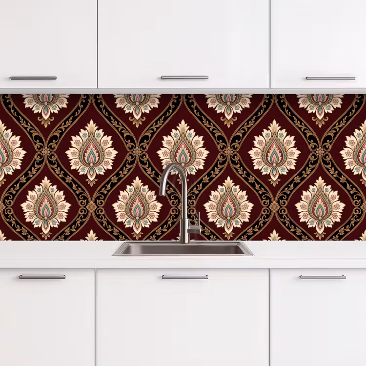 Keuken achterwand - Patroon - Bloemmotief - Decoratie - Klassiek - Rood — 4