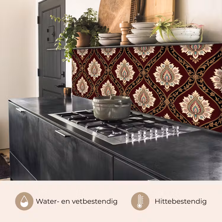 Keuken achterwand - Patroon - Bloemmotief - Decoratie - Klassiek - Rood — 5
