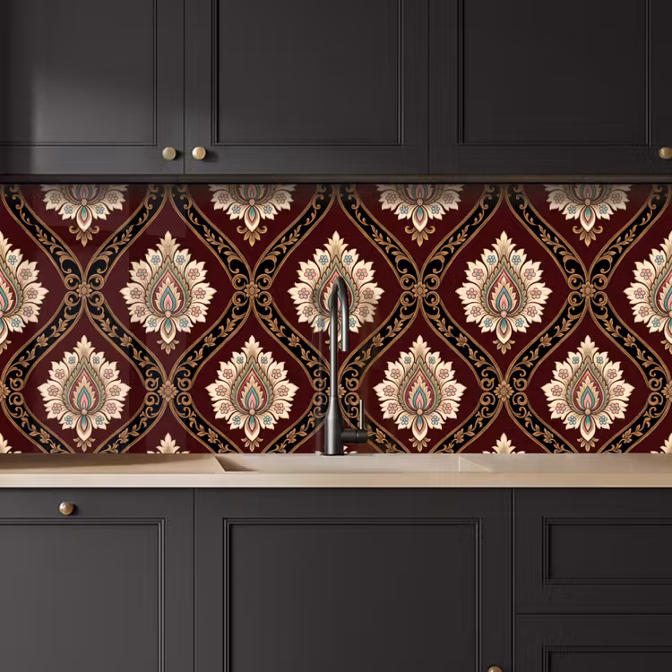Keuken achterwand - Patroon - Bloemmotief - Decoratie - Klassiek - Rood — 6