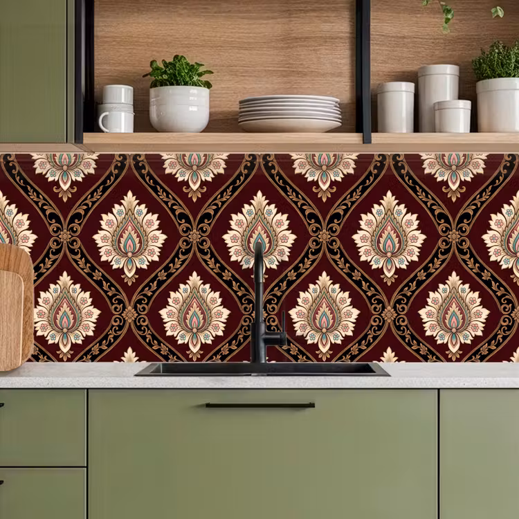 Keuken achterwand - Patroon - Bloemmotief - Decoratie - Klassiek - Rood — 8