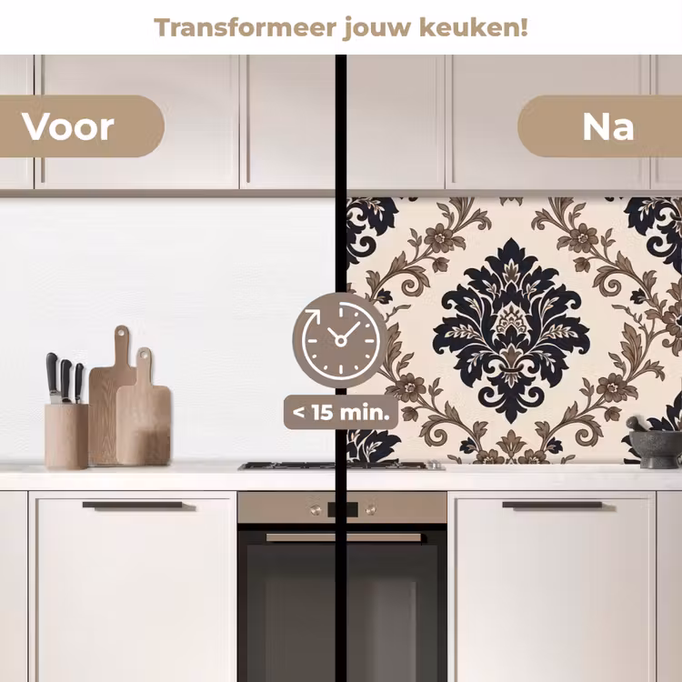Keuken achterwand - Patroon - Floraal - Klassiek - Beige-blauw — 3