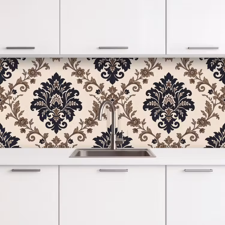 Keuken achterwand - Patroon - Floraal - Klassiek - Beige-blauw — 4