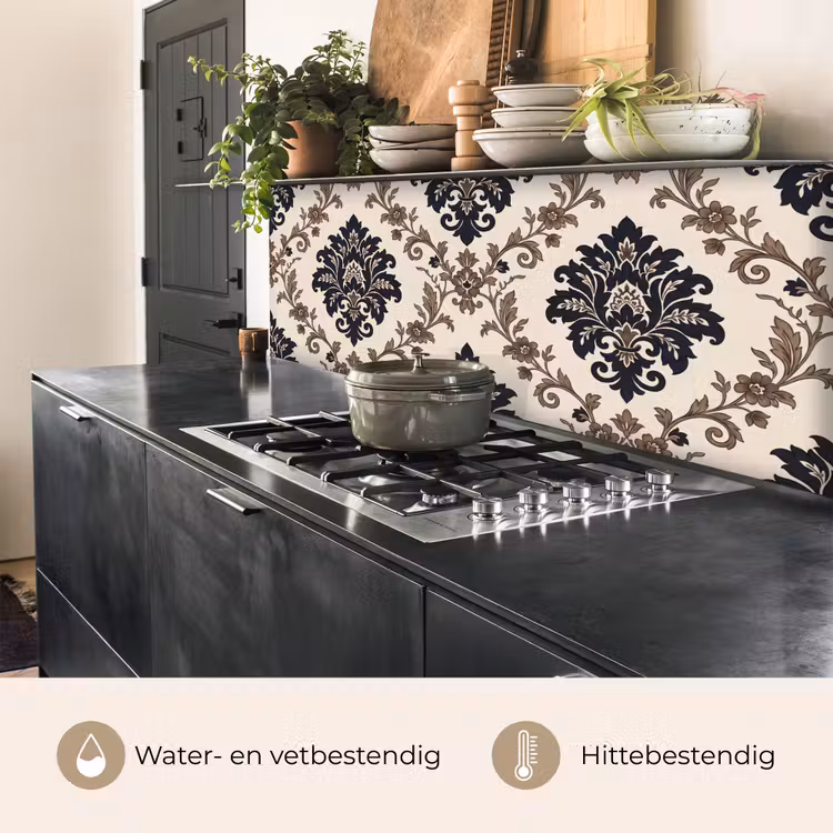 Keuken achterwand - Patroon - Floraal - Klassiek - Beige-blauw — 5