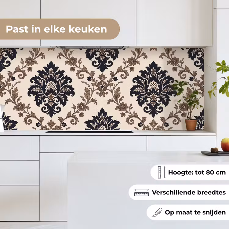 Keuken achterwand - Patroon - Floraal - Klassiek - Beige-blauw — 7