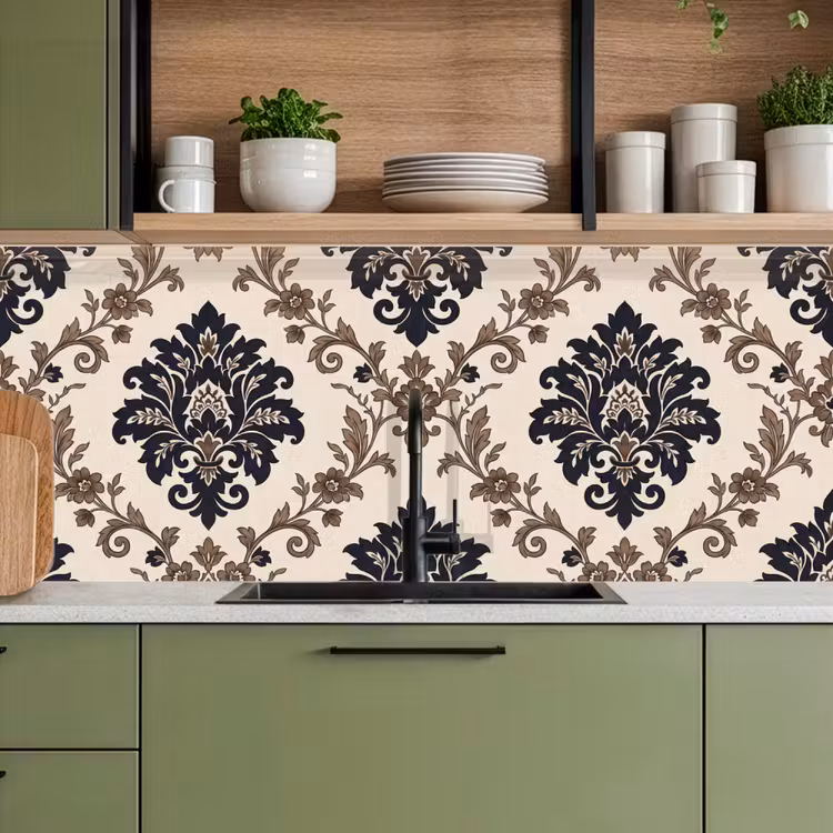 Keuken achterwand - Patroon - Floraal - Klassiek - Beige-blauw — 8