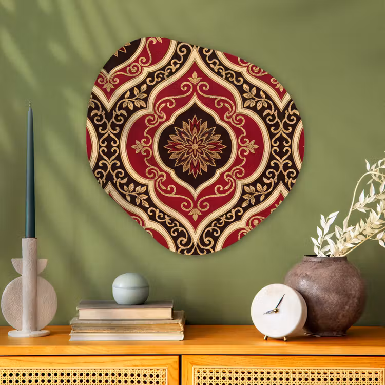 Organisch schilderij aluminium - Patroon - Ornament - Barok - Rood - Goud — 2