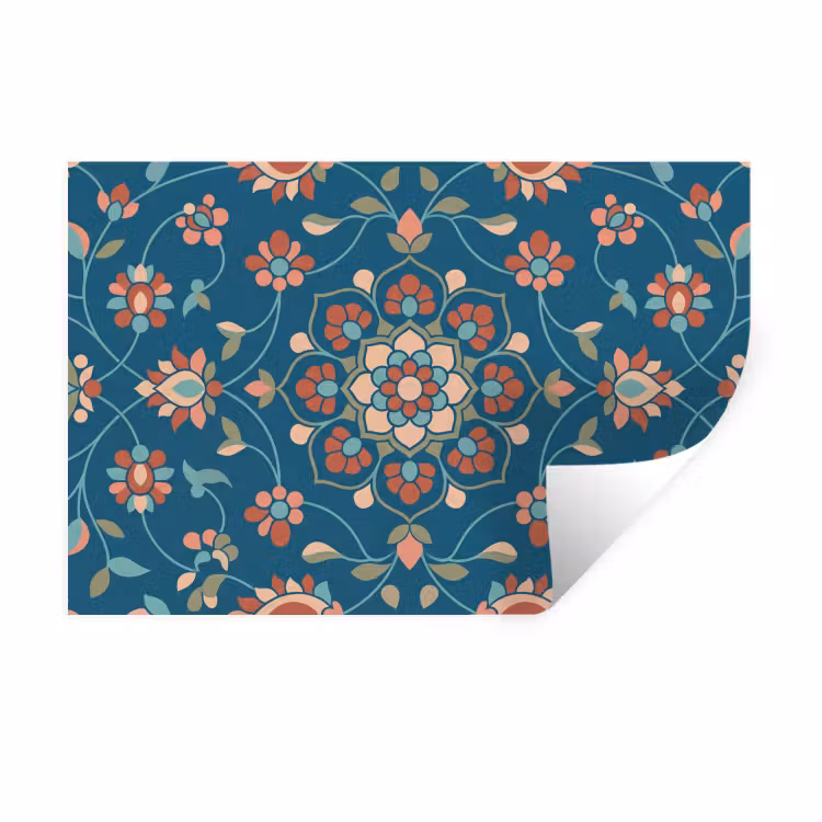 Muursticker - Bloemen - Patroon - Natuur - Ornament - Blauw — 1