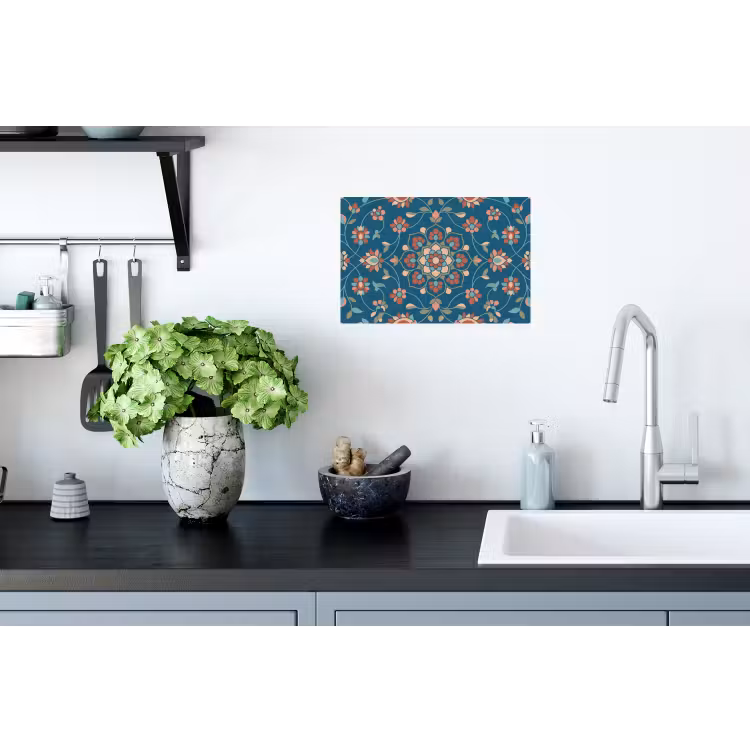 Muursticker - Bloemen - Patroon - Natuur - Ornament - Blauw — 2