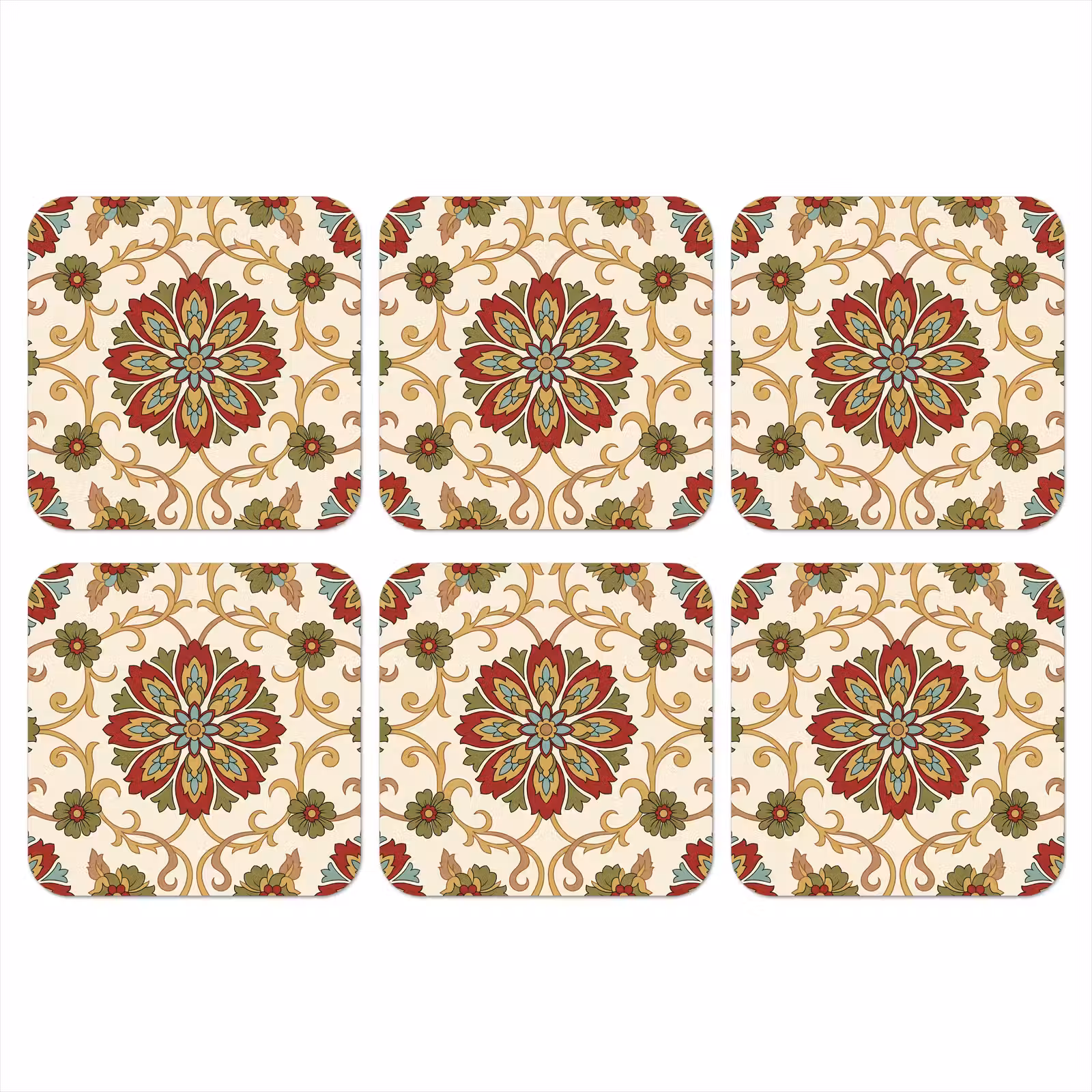 Onderzetter - Patroon - Bloemen - Ornament - Klassiek - Kleurrijk — 1
