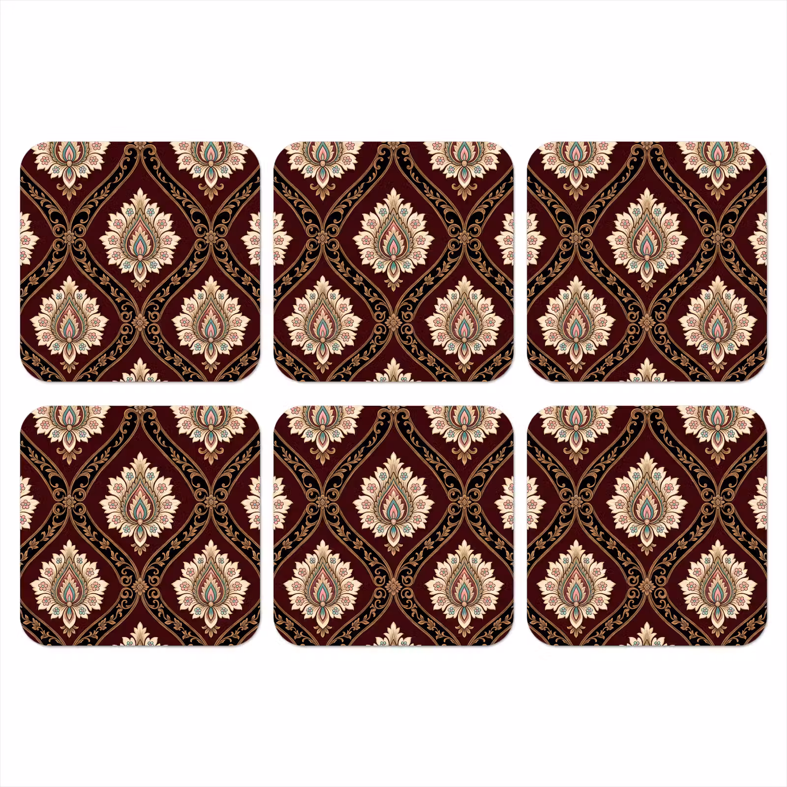 Onderzetter - Patroon - Bloemmotief - Decoratie - Klassiek - Rood — 1