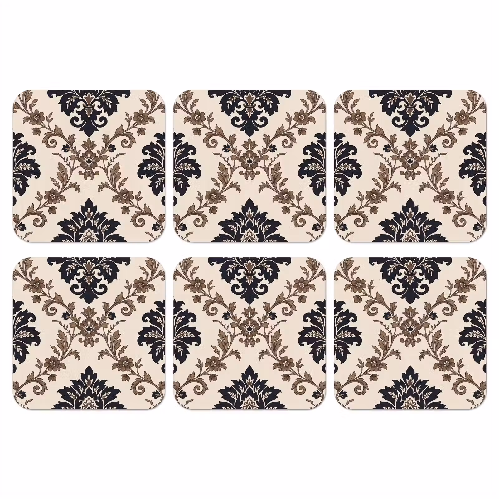 Onderzetter - Patroon - Floraal - Klassiek - Beige-blauw — 1