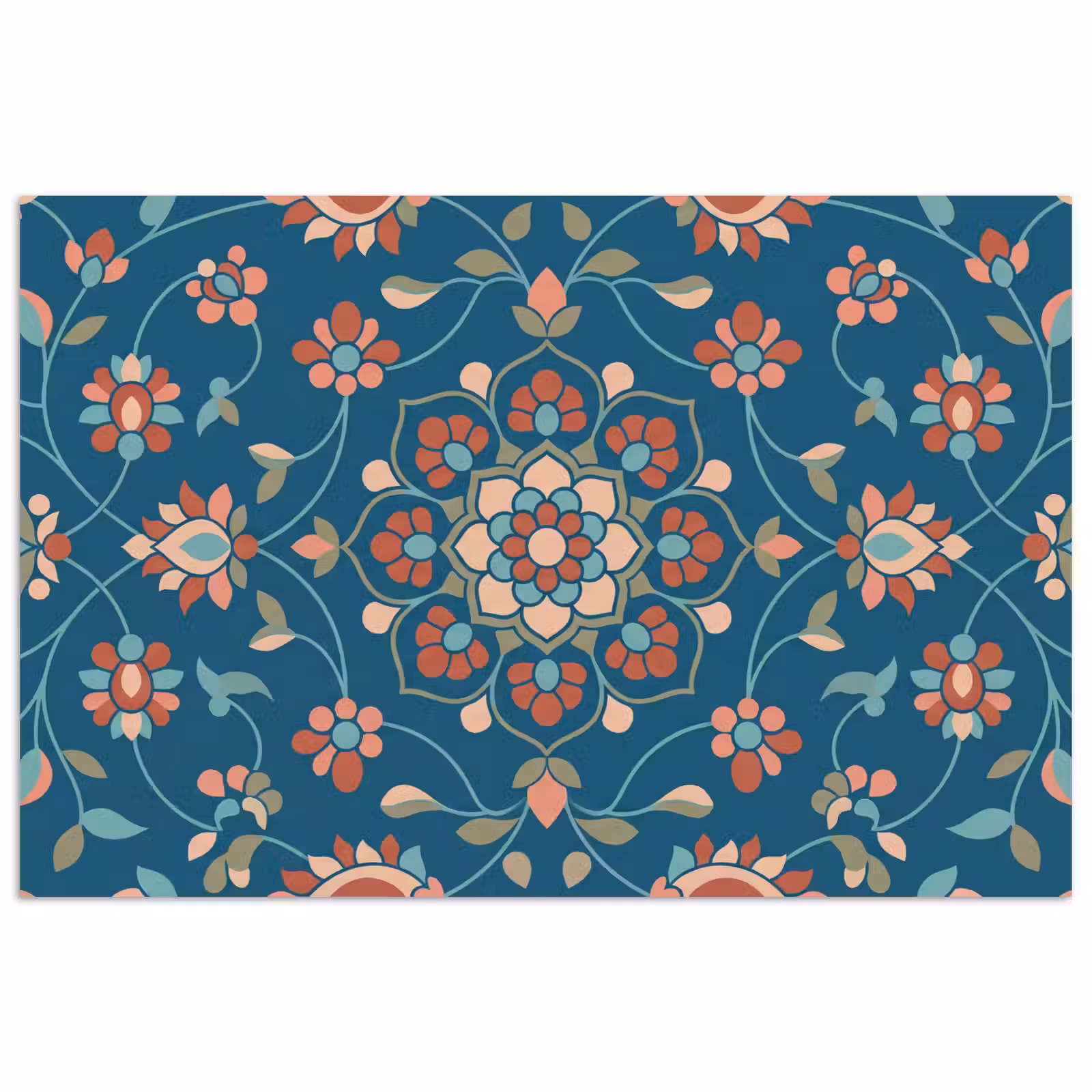 Poster - Bloemen - Patroon - Natuur - Ornament - Blauw — 1