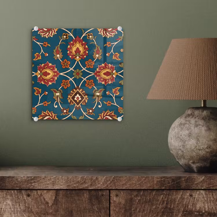 Glas schilderij - Ornament - Flora - Traditioneel - Klassiek - Blauwgroen — 4
