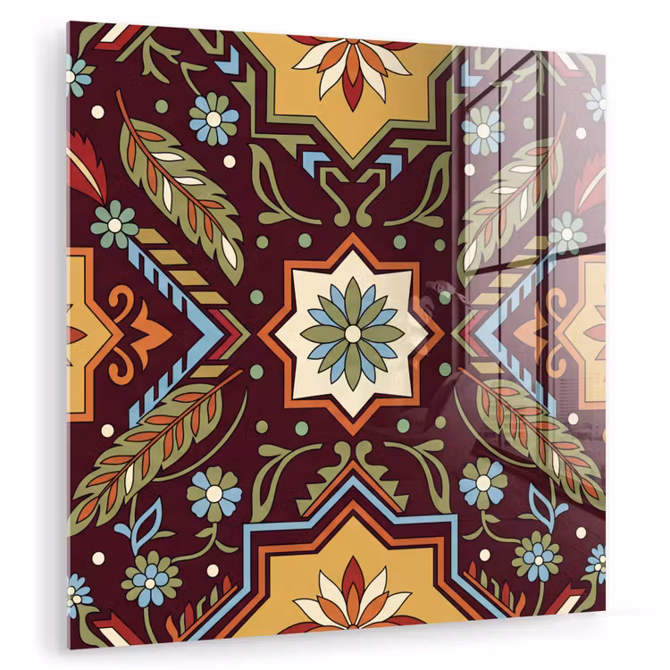 Glas schilderij - Patroon - Floraal - Geometrisch - Kleurrijk - Decoratie — 1