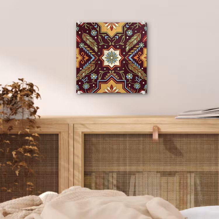 Glas schilderij - Patroon - Floraal - Geometrisch - Kleurrijk - Decoratie — 5