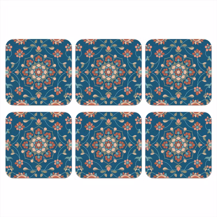 Onderzetter - Bloemen - Patroon - Natuur - Ornament - Blauw — 1