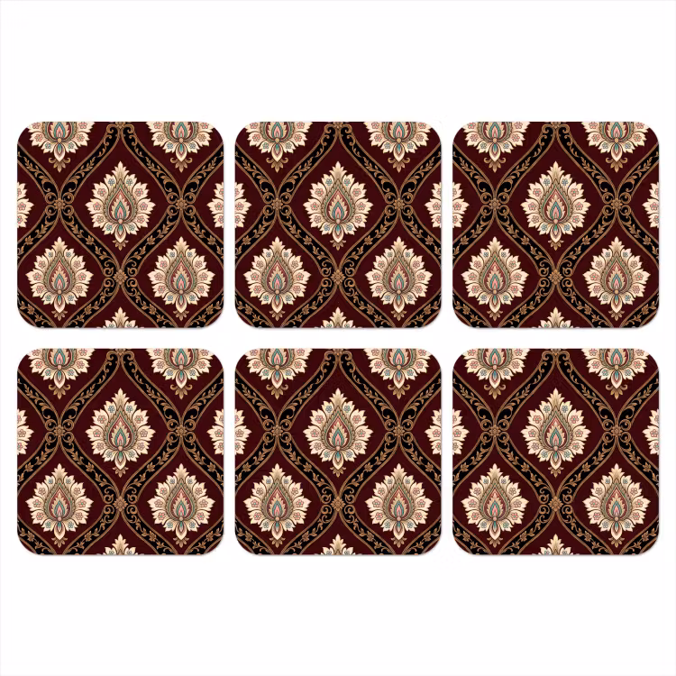 Onderzetter - Patroon - Bloemmotief - Decoratie - Klassiek - Rood — 1