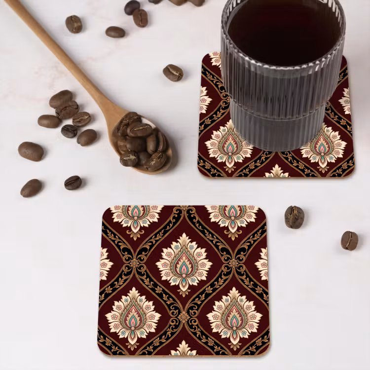 Onderzetter - Patroon - Bloemmotief - Decoratie - Klassiek - Rood — 4